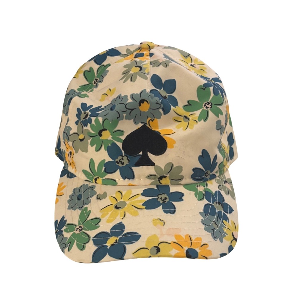Kate Spade New York Floral Baseball Cap Hat Blue Yellow White Spade Logo